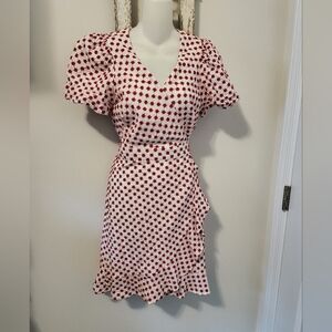 Draper James RSVP  Puff Sleeves Embroidered Wrap Dress Sz S Red White
